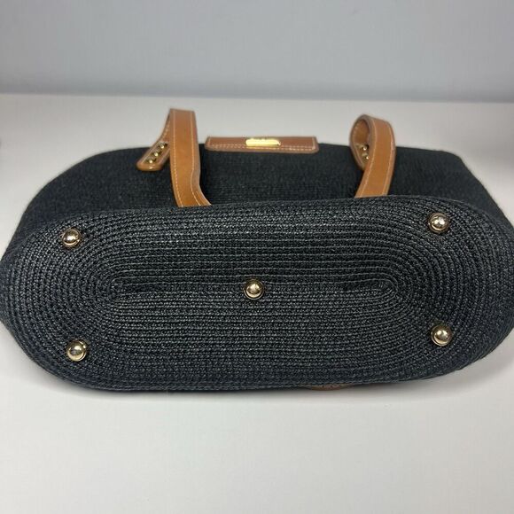 Eric Javits New York Small Navy Squishee Straw Handbag w/tan Leather Trim EUC - Picture 4 of 8